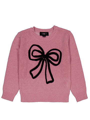 Amy Byer Girls' Crewneck Sweater with Black Bow Graphic - CookiesKids.com