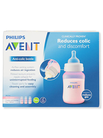 Avent 3-Pack Wide-Neck Anti-Colic Bottles (9 oz.) - CookiesKids.com