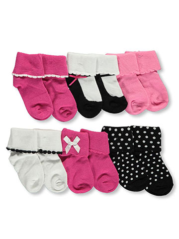 Luvable Friends Baby Girls’ “Scalloped Cuffs” 6-Pack Socks - CookiesKids.com