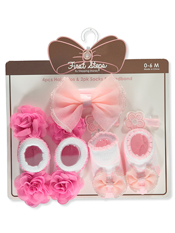 First Steps 6-Piece Booties & Hairclips Set - CookiesKids.com