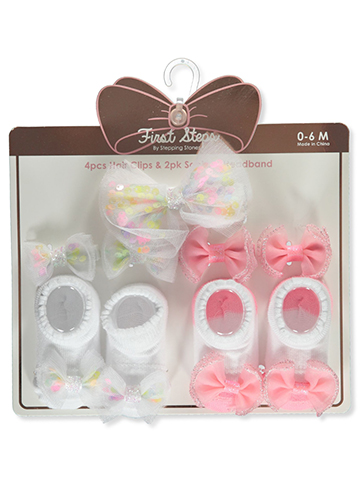 First Steps 7-Piece Booties & Hairclips Set - CookiesKids.com