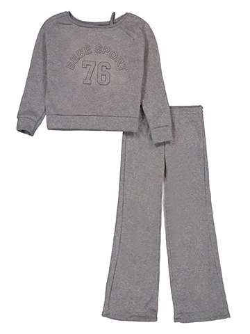 Bebe Girls' 2-Piece Embossed Logo Fleece Sweatshirt and Wide-Leg Pants Set - CookiesKids.com