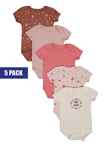 Rene Rofe Baby Girls' Short-Sleeve Button-Up Bodysuits Set, 5-Pack - CookiesKids.com
