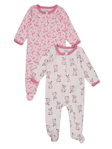 Baby Views Baby Girls' Zip-Up Cat & Hearts Footie Pajama Set, 2-Pack - CookiesKids.com
