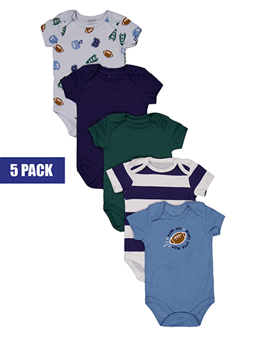 Rene Rofe Baby Boys' 5-Pack Short-Sleeve Button-Up Football Print Bodysuits Set - CookiesKids.com