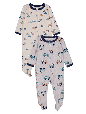 Baby Views Baby Boys' Long-Sleeve Vehicle Print Footed Sleepers Set, 2-Pack - CookiesKids.com