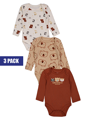 Baby Views Baby Boys' Long-Sleeve Button-Up Animal Print Bodysuit Set, 3-Pack - CookiesKids.com