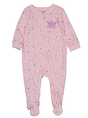 Bebe Baby Girls' Crown and Stars Print Long Sleeve Footed Sleeper with Front Zip - CookiesKids.com