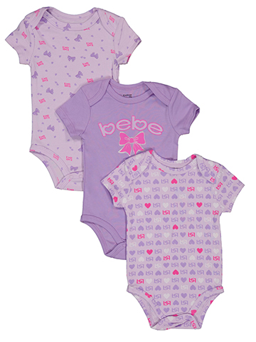 Bebe Baby Girls' Three-Piece Short Sleeve Bodysuit Set with Bow and Heart Prints - CookiesKids.com
