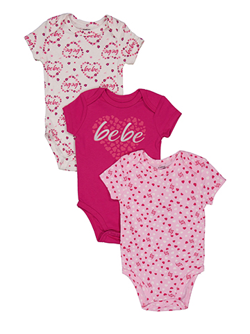 Bebe Baby Girls' 3-Pack Short Sleeve Heart and Bow Print Bodysuits - CookiesKids.com