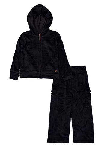 Vince Camuto Girls' Rib Velour Zip Up Hoodie and Cargo Pants Set - CookiesKids.com