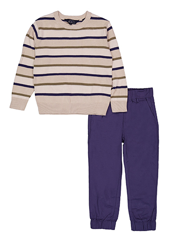 Ben Sherman Boys' 2-Piece Striped Sweater and Solid Jogger Set - CookiesKids.com
