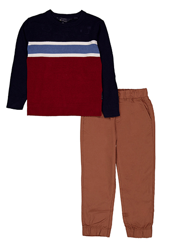 Ben Sherman Boys' 2-Piece Striped Colorblock Sweater and Solid Jogger Set - CookiesKids.com