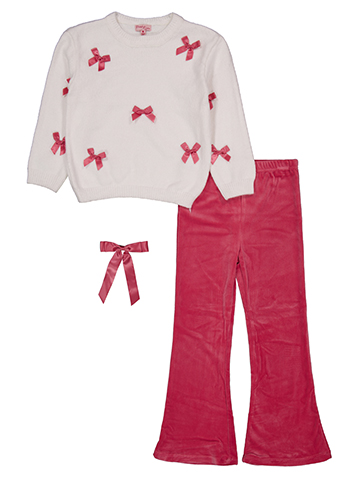 Paisley Love Girls' Bow Sweater, Pants, and Hair Clip Set - CookiesKids.com