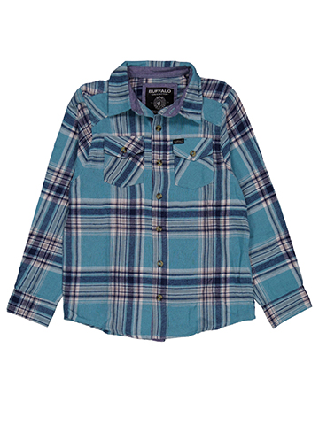 Buffalo Boys' Yarn Dye Flannel Plaid Long Sleeve Button-Up Shirt - CookiesKids.com