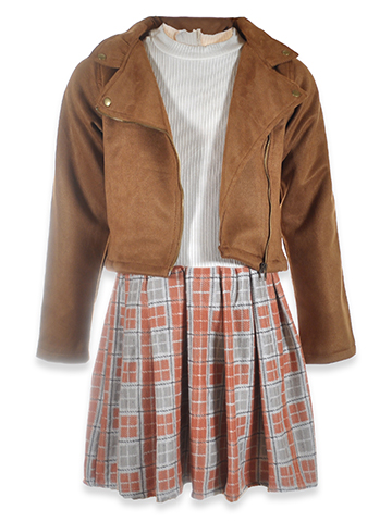 Biscotti Collezioni Girls' 2-Piece Dress Faux Suede Jacket Set Outfit - CookiesKids.com