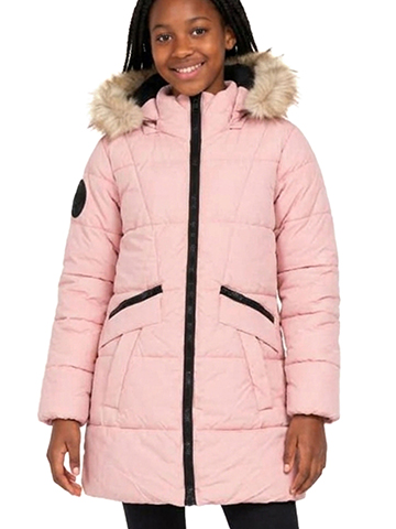 Canada Girls' Mid-Length Quilted Bubble Parka Jacket with Faux Fur Hood - CookiesKids.com