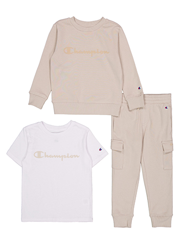 Champion Boys' 3-Piece Crew Sweatshirt, Cargo Jogger, and T-Shirt Set - CookiesKids.com