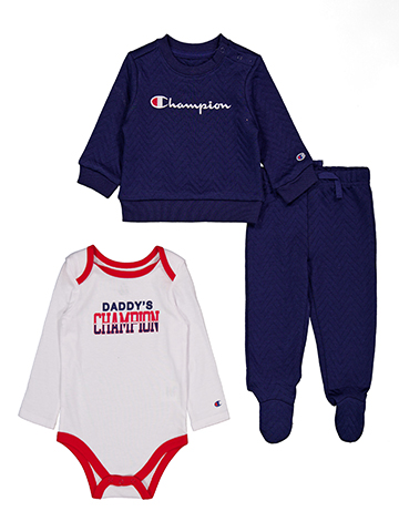 Champion Baby Boys' 3-Piece Crew Sweater, Bodysuit, and Footie Pants Set - CookiesKids.com