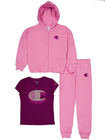 Champion Girls' Three-Piece Fleece Zip-Up Hoodie, Joggers, and Tee Set - CookiesKids.com
