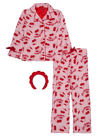 True Religion Girls' Cherry Print Pajama Set with Matching Headband - CookiesKids.com