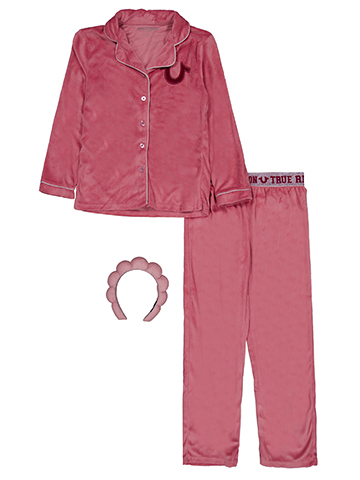 True Religion Girls' 3-Piece Front Button Velour Pajama Jacket and Sweatpants Set with Headband - CookiesKids.com