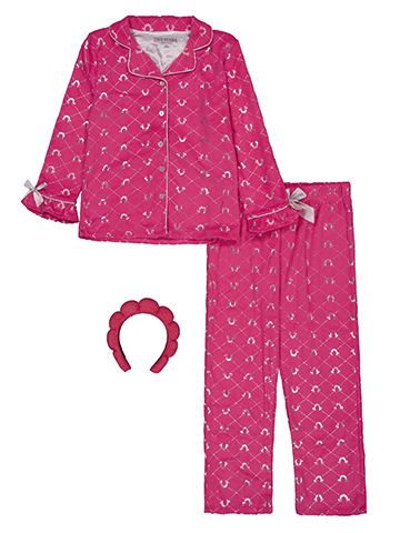 True Religion Girls' All Over Foil Logo Front Button Pajama Jacket and Sweatpants Set with Headband - CookiesKids.com