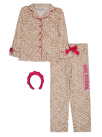 True Religion Girls' Leopard Print Front Button Pajama Jacket and Sweatpants Set with Headband - CookiesKids.com