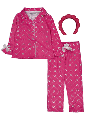 True Religion Girls' 3-Piece Foil Logo Print Pajama Jacket Set with Headband - CookiesKids.com