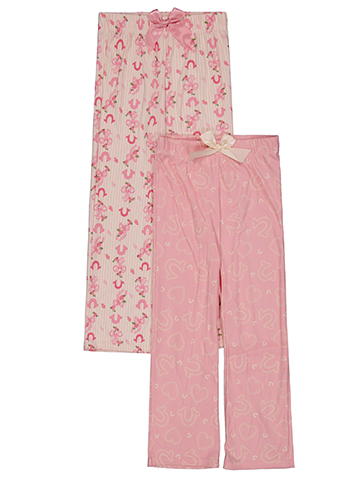 True Religion Girls' 2-Piece Floral Ribbons, Hearts, and Horseshoes Logo Pajama Pants Set - CookiesKids.com