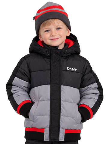 DKNY Boys' Puffer Bomber Jacket and Beanie Set - CookiesKids.com