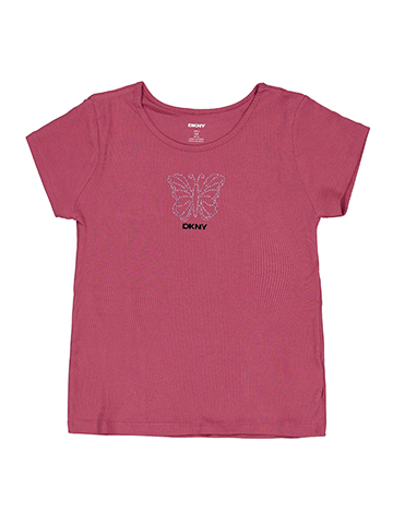 DKNY Girls' Short-Sleeve Rhinestone Ribbed T-Shirt - CookiesKids.com