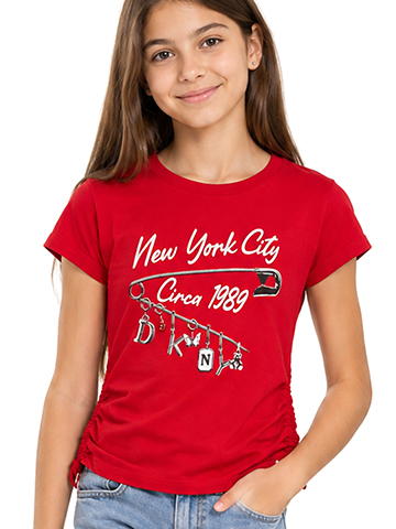 DKNY Girls' Short-Sleeve New York City Safety Pin Charms T-Shirt - CookiesKids.com