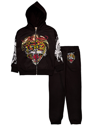 Ed Hardy Boys' Tiger Graphic Zip Hoodie and Jogger Set - CookiesKids.com