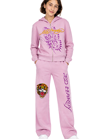 Ed Hardy Girls' Fleece Butterfly and Tiger Graphic Zip-Up Hoodie and Pants Set - CookiesKids.com