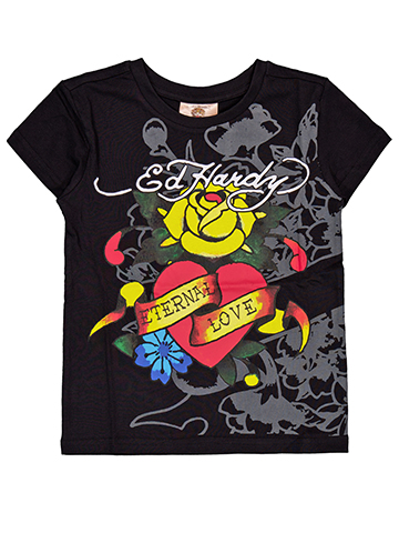 Ed Hardy Girls' Eternal Love Floral Heart Short Sleeve Graphic T-Shirt - CookiesKids.com