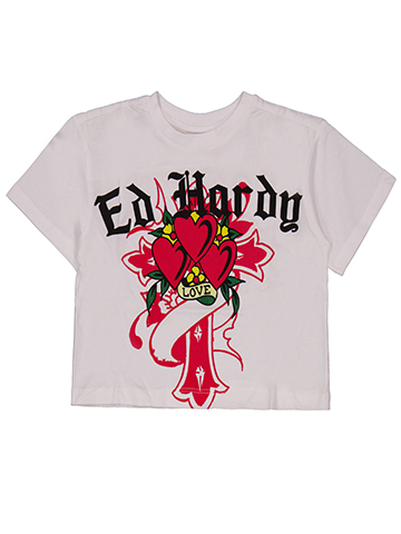 Ed Hardy Girls' Short Sleeve Floral Heart Cross Graphic T-Shirt - CookiesKids.com