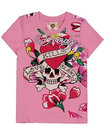 Ed Hardy Girls' Short Sleeve Floral Tattoo Art Design Graphic Tee - CookiesKids.com