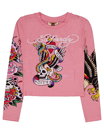 Ed Hardy Girls' Long Sleeve Eagle and Snake Tatto Design Graphic Tee - CookiesKids.com