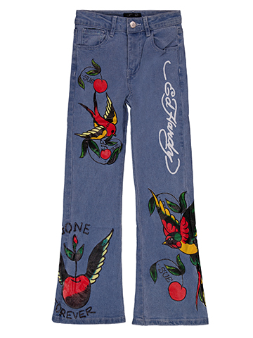 Ed Hardy Girls' Wide-Leg Apple Embroidered Flare Jeans - CookiesKids.com