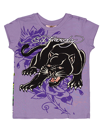 Ed Hardy Girls' Short Sleeve Panther & Roses Graphic T-Shirt - CookiesKids.com