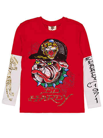 Ed Hardy Boys' Long-Sleeve Foil Print Bulldog Graphic Tee - CookiesKids.com