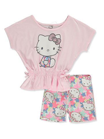 Hello Kitty Girls' 2-Piece Star Bike Shorts Set Outfit - CookiesKids.com