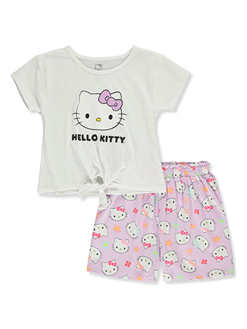 Hello Kitty Girls' 2-Piece Knotted Shorts Set Outfit - CookiesKids.com