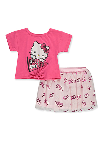 Hello Kitty Girls' 2-Piece Heart Ball Skirt Set Outfit - CookiesKids.com