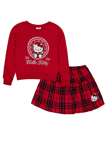 Hello Kitty Girls' Crewneck Sweatshirt and Plaid Skirt Set - CookiesKids.com