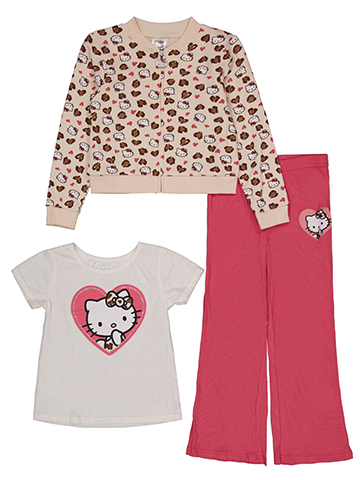 Hello Kitty Girls' Three-Piece Zip-Up Jacket, Tee, and Ribbed Pants Set - CookiesKids.com