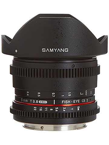 Samyang Cine SYHD8MV-C HD 8mm t/3.8 Fisheye Lens with De-Clicked Aperture and Removable Hood for Can - CookiesKids.com
