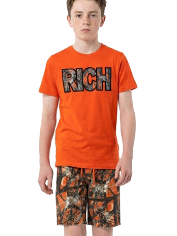 FWRD Evolution in Design Boys' Orange Camo Rich Shorts Outfit - CookiesKids.com