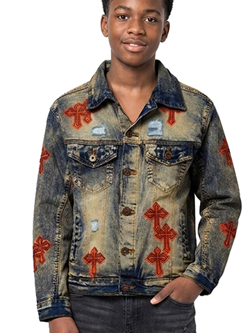 Evolution in Design Boys' Denim Jacket with Cross Embroidery - CookiesKids.com